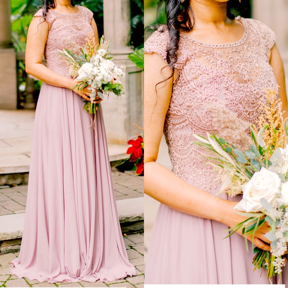 MARSONI Scalloped Lace & Chiffon A-Line Gown